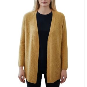 J. Jill Long Yellow Open Cardigan Size Medium Cable Knit Sweater Lagenlook New